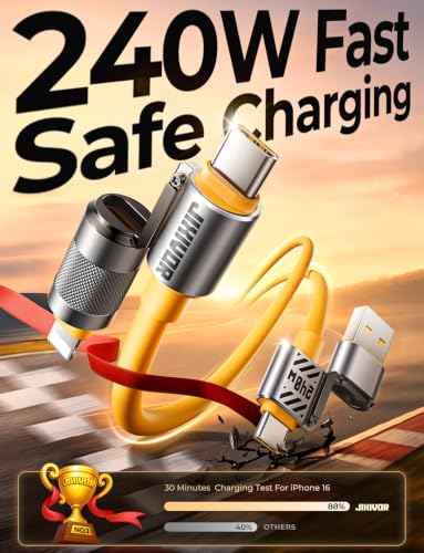 240W 4 in 1 USB C to Lightning Cable Combo, 5FT Super Fast Charging Cable - color: Yellow, size: 240W, style: Silicone Cable