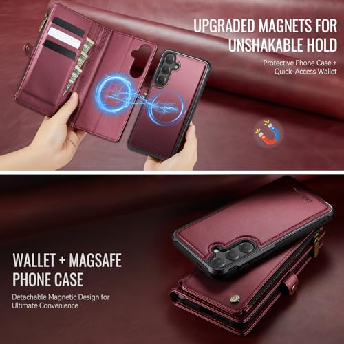 Defencase for Galaxy S24 Case Wallet Compatible with Magsafe 6.2", Wine Red | Magnetic Detachable, with RFID Bolcking Card Holder, Zipper Strap, PU Leather Drop-Proof Phone Cover for Samsung Galaxy S24 - color: (Detachable with Magsafe)-Black