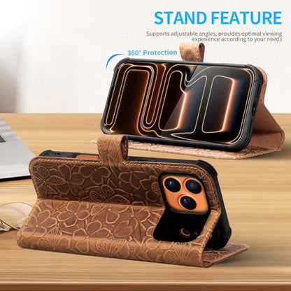 Genuine Leather Wallet Case for iPhone 17 Pro, Brown | 2-in-1 Magnetic Detachable, Flip Folio Cover, Card Slots, RFID Blocking, Shockproof Protection - color: Brown, size: 17 Pro 6.3‘’
