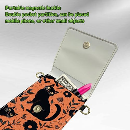 Small Crossbody Bags with Adjustable Shoulder Strap - color: Black Cat and Flowers