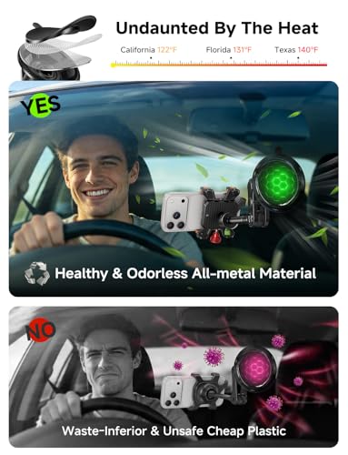 MAGIC JOHN Metal Car Phone Holder 360° Rotation Suction Mount Windshield