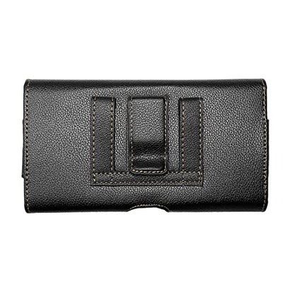 Leather Cell Phone Holster for Boost Celero 5G, Motorola Moto G, Moto G Power 2021/2022, TCL 30V, 30XE, 30XL, Wiko Voix - Horizontal Case Waist Carrying Pouch with Belt Clip/Loops, Black - size: Large