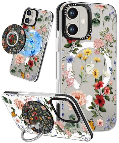 Lotadilo for iPhone 17 Case Compatible with Magsafe Ring Holder Stand - for Women Retro Flower Design TPU Phone Cover for Girls Girly Funny Fashion - color: Retro Flower, size: for iPhone 17