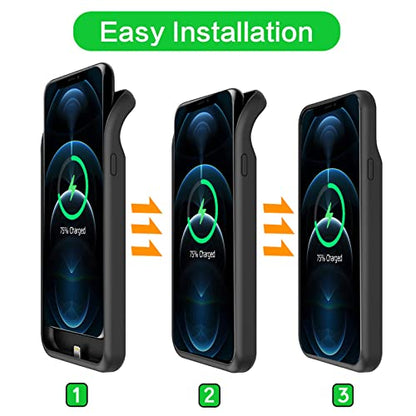 Battery Case for iPhone 12/12 Pro, Upgraded 10000mAh Battery Pack Rechargeable Charger Case with Wireless Charging Compatible for iPhone 12/12 Pro (6.1 inch) External Battery Charging Cover(Black) - size: iPhone 12/12 Pro