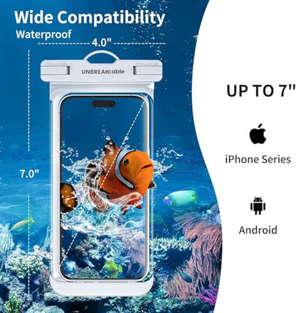 UNBREAKcable Waterproof Phone Pouch-2 Pack IPX8 Waterproof Phone Case for iPhone 16 15 14 13 12 11 Pro Max & Samsung S25 S24-Dry Bag & Travel Essentials for Beach, Pool, Kayak & Cruise-7" Pink+White - color: Pink+White