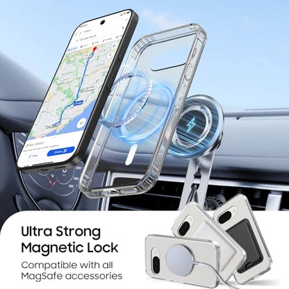 Magnetic for Google Pixel 9A Wallet Case with Card Holder﻿ | Compatible with MagSafe, Shockproof Phone Cover with Detachable RFID Blocking Card Slot, Clear & Blue - color: Clear with Blue, size: Pixel 9A
