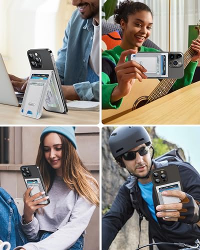 For Magsafe Wallet with Adjustable Stand, 10 Cards Holder, RFID Blocking | Strongest Magnetic Wallet for iPhone 17/16/15/14/13/12 Series, 4 Card Slots, ID Window, Vegan Leather, Gray - color: Light Gray