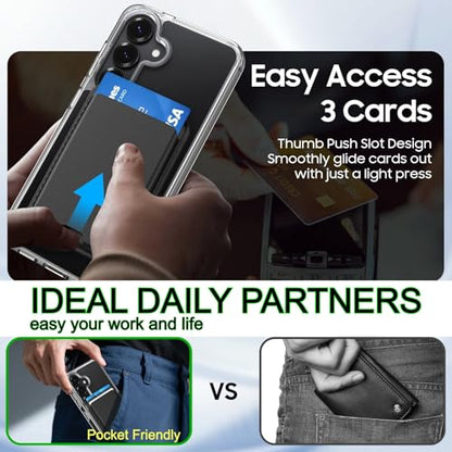 Magnetic for Samsung Galaxy S24 FE Wallet Case with Card Holder﻿ | Compatible with MagSafe, Shockproof Phone Cover with Detachable RFID Blocking Card Slot, Clear & Black - color: Clear with Black, size: S24 FE 6.7"