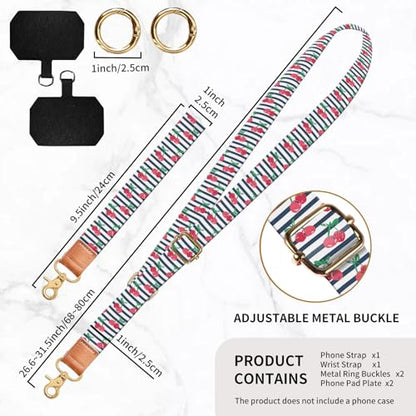 Phone Lanyard Crossbody Wrist Strap, Universal Adjustable Neck Strap for Phone Case Keys ID Badges, Travel Essential - color: Cute Cherry