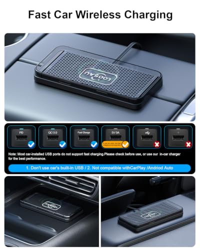 Wireless car Charger Charging pad 15w Non Slip FastCharger - color: Black-30cm Cable