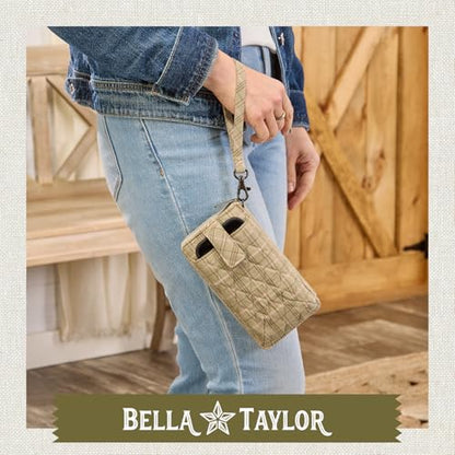 Bella Taylor Cell Phone Wristlet, Quilted Phone Wallet for Women | Lightweight, RFID blocking, phone pocket, built-in wallet, card organizer, coin pocket, secure zipper, quality construction - color: Willow Plaid