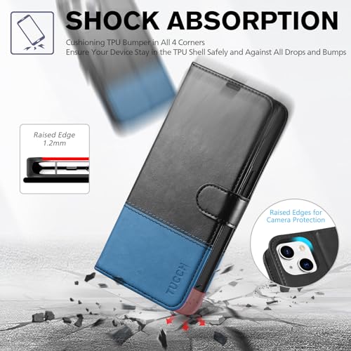 TUCCH Wallet Case for iPhone 14 6.1" 2022, 4 Card Slots, Black & Light Blue | RFID Blocking, Viewing Stand, Shockproof TPU Shell, PU Leather, Magnetic Closure, Protective Folio Flip Cover - color: Black & Light Blue