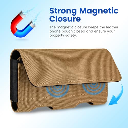 Mopaclle Nylon Phone Holster with Heavy Duty Metal Belt Clip and Card Holder, Compatible with iPhone 13/12 Mini, iPhone SE, iPhone 8/7/6S/6, and Galaxy S7/S6/S5 - Khaki - color: Nylon-khaki, size: S(5.8x3.0x0.5)
