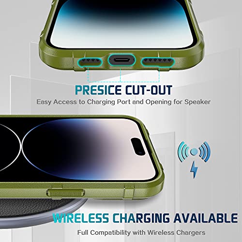 Rugged Shield 8ft Drop Proof TPU Thick Armor Tactical Protective Case Compatible with iPhone 14 Pro Max (6.7 inches) - Army Green - color: Army Green, size: iPhone 14 Pro Max