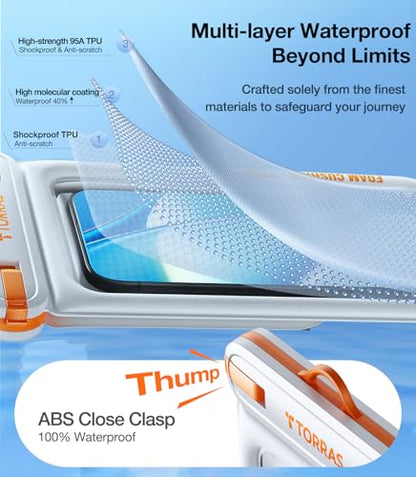TORRAS IP68 Waterproof Phone Pouch Floating with Double Space 7.0", White | Waterproof Phone Case with Crossbody Lanyard, Phone Dry Bag for iPhone 17 Pro Max 16 S26, Beach Cruise Ship Travel Essentials - color: White