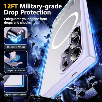 SPIDERCASE for Samsung Galaxy S24 Ultra Case, with Invisible Kickstand, Magnetic Case [2 pcs Tempered Glass Screen Protectors] Shockproof Slim Case,Light Purple - color: Light Purple