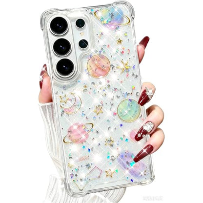 for Samsung Galaxy S26 Ultra Case, Bling Shockproof Cute Planet Women Girls Flexible TPU Stars Sparkle Glitter Anti-Scratch Protective Soft Phone Cover for Samsung Galaxy S26 Ultra, Clear - size: for Samsung Galaxy S26 Ultra