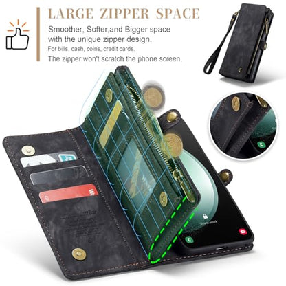 Samsung Galaxy S23 FE Wallet Case,Zipper Folio Leather Case Wallet with Card Holder Strap Wristlet Detachable Magnetic Protective Back Case for Samsung Galaxy S23 FE 5G 6.4 Inch(Black) - color: Black, size: S23 FE 5G 6.4 Inch