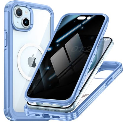 Magnetic Privacy Screen Case for iPhone 15 Plus with Full Body Protection - color: Sky Blue, size: iPhone 15 Plus