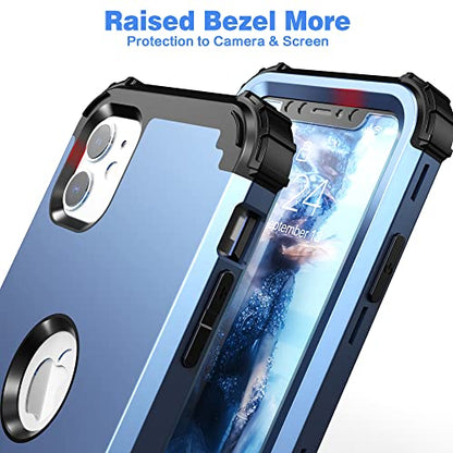 IDweel for iPhone 11 Case with Screen Protector(Tempered Glass), Hybrid 3 in 1 Shockproof Slim Fit Heavy Duty Protection Hard PC Cover Soft Silicone Bumper Full Body Case,Peace Blue/Black - color: Peace Blue/Black