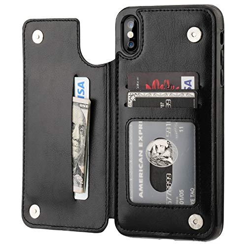 ONETOP for iPhone Xs Max Wallet Case with Credit Card Holder,Black | Kickstand,ID/Cash Holder,Case Wallet with Card Slots,Double Magnetic Clasp,Durable PU Leather Shockproof Cover for Women Men - color: iPhone Xs Max 6.5" Black