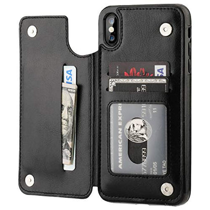 ONETOP for iPhone Xs Max Wallet Case with Credit Card Holder,Black | Kickstand,ID/Cash Holder,Case Wallet with Card Slots,Double Magnetic Clasp,Durable PU Leather Shockproof Cover for Women Men - color: iPhone Xs Max 6.5" Black