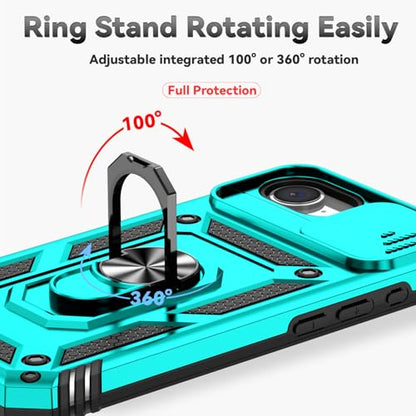 for iPhone 17E / iPhone 16E Case, with Camera Lens Cover HD Screen Protector, Dual Layer Military-Grade Drop Tested Magnetic Ring Holder Kickstand Protective Phone Case for iPhone 16E / 17E (Mint) - color: Mint with camera cover Military-Grade 2nd gen