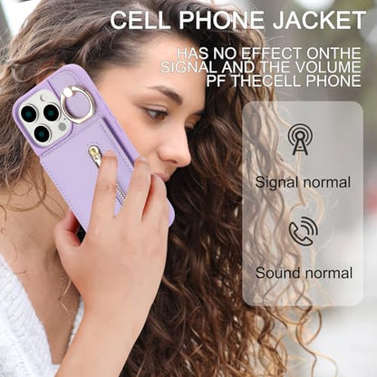 Crossbody Wallet Case for iPhone 12 Pro Max, with Card Slots Zipper Pocket Case, Flip Folio Purse RFID Blocking with Ring Kickstand Detachable Strap-Purple - color: Purple, size: iPhone 12 Pro Max(6.7")
