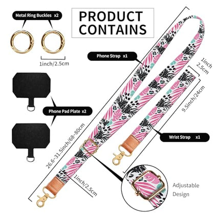 Phone Lanyard Crossbody Wrist Strap, Cute Cell Phone Lanyards for around the Neck Wristlet Wrist Strap - color: Boho Leopard Leaf