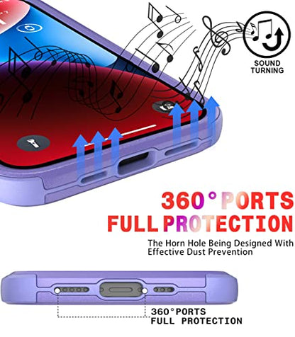 Diverbox for iPhone 14 Case [Shockproof] [Dropproof] [Tempered Glass Screen + Camera Lens Protector],Heavy Duty Protection Phone Case Cover for Apple iPhone 14 (Purple) - color: Purple-3in1