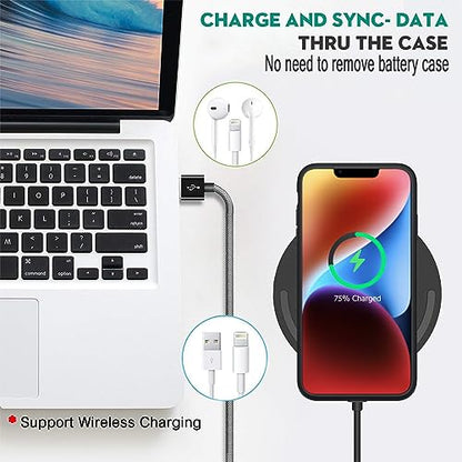 Wireless Charging Case for iPhone 14, 10000mAh High Capacity Portable Rechargeable Protective Battery Case Wireless Charging Compatible with iPhone 14 (6.1 inch) Extended Battery Charger Case (Black) - size: iPhone 14