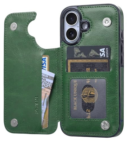 Wallet Case Compatible with iPhone 16 6.1", Slim Protective Case with Card Holder,Premium PU Leather Kickstand Card Slots Case with Double Magnetic Clasp-Grass Green - color: Grass Green, size: iphone 16 6.1"