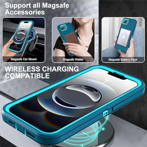 YKHJKLEC for iPhone 16e Case, Compatible with Magsafe, Military Grade 3 in 1 Heavy Duty Shockproof/Drop Proof/Dust Proof Case with 2Pcs Tempered Glass Screen Protector (New-Blue/Turquoise) - color: New-Blue/Turquoise
