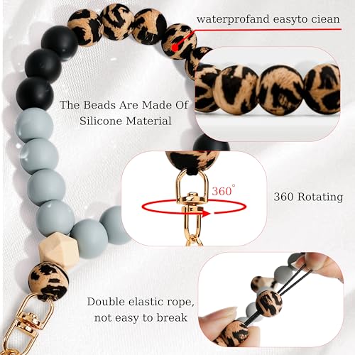Silicone Beaded Phone Wrist Strap for Women, Elastic Wristlet - color: Leopard