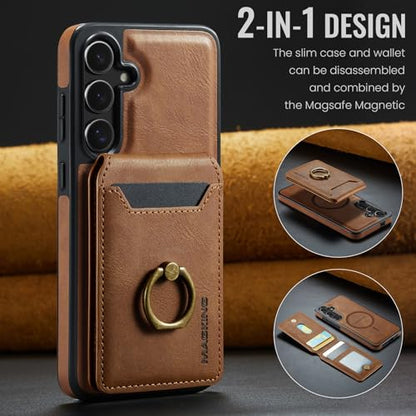 for Samsung Galaxy S26 2 in 1 Detachable Card Bag Wallet Case Durable Leather Wallets Magnetic Card Holder 4 Card Slots Ring Stand RFID Blocking Brown - color: Brown, size: Samsung Galaxy S26