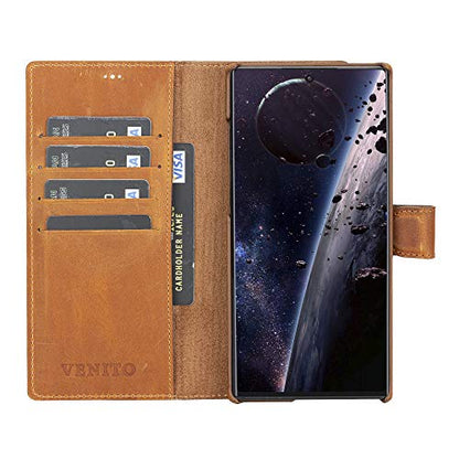 Venito Florence Leather Wallet Phone Case Compatible with Samsung Galaxy Note 1 Plus - Extra Secure with RFID Blocking - Detachable Phone Wallet (Antique Brown) - color: Antique Brown, size: Note10 Plus