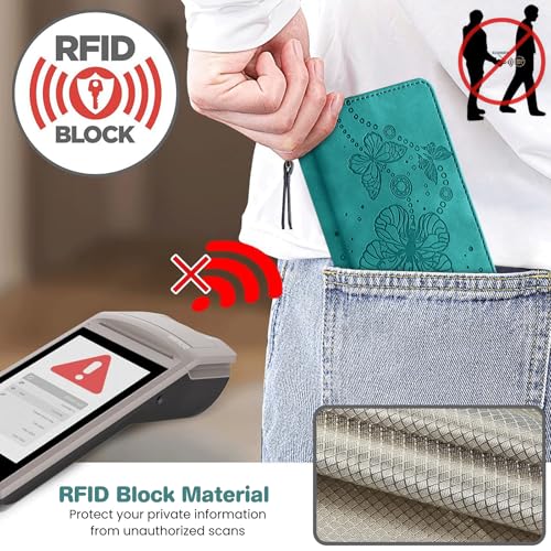 Case Wallet for Motorola Moto G Power 2025/ G Power 2026, Turquoise | RFID Blocking, 3 Card Holder Stand, Shockproof TPU Shell, PU Leather Magnetic Closure, 6.8-inch - color: Turquoise