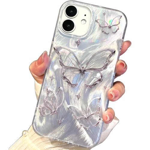 I-MGAE-IN-AR Compact Case for iPhone 11 Shiny Silver Butterfly Design,Cute Trendy Soft Slim TPU Shockproof Protective Phone Cases Cover for Women Girls Aesthetic Glitter - color: Silver Butterfly, size: iPhone 11