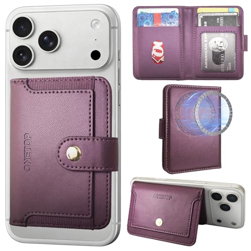 ONETOP for MagSafe Wallet,Magnetic Phone Wallet with 5 Card Slots,Purple | 1-12 Cards/Cash Holder for iPhone 17/16/15/14/13/12 Series,Detachable Wallet Stick-On Back,PU Leather RFID Blocking Kickstand - color: Purple