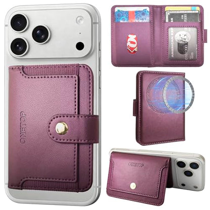 ONETOP for MagSafe Wallet,Magnetic Phone Wallet with 5 Card Slots,Purple | 1-12 Cards/Cash Holder for iPhone 17/16/15/14/13/12 Series,Detachable Wallet Stick-On Back,PU Leather RFID Blocking Kickstand - color: Purple