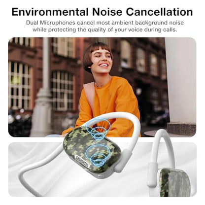 Purity Air Open Ear Headphones - True Air Conduction Wireless Bluetooth Open Ear Earbuds with Dual Mic for iPhone/Android - Secured Long Wearing Comfort, Sports Sweat Resistant (PLCE163) - color: Pixel Camouflage