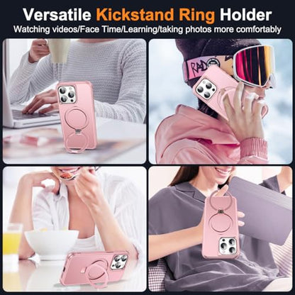 SKYLMW Compatible with iPhone 14 Pro Max Case with Stand,Rose Gold | iPhone 14 Pro Max Phone Case 6.7",Magnetic Ring Stand,Compatible with MagSafe,Military-Grade Protection,Great Grip Feeling - color: Rose Gold, size: Iphone 14 Pro Max