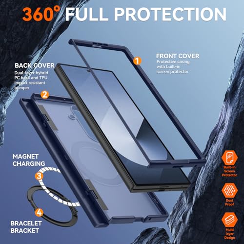 Upgraded 360° Spin Magnetic Invisible Ring Stand for Samsung Galaxy Z Fold 7 Case,[Compatible with MagSafe][S Pen Holder][Hinge Protection][Screen Protector],Shockproof Full Body Phone Cover - color: Blue-1