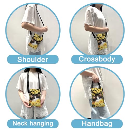 Neoprene Cell Phone Sleeve Pouch Case Bag with Crossbody Strap Neck Lanyard for Women 7.5 X 4.3 in Sunflower Cat - color: Sunflower Cat 1