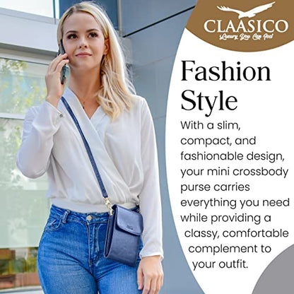 Classico Small Crossbody Phone Purse for Women - Crossbody Bag Wallet for Phone, Cards, Accessories - color: Navy Blue