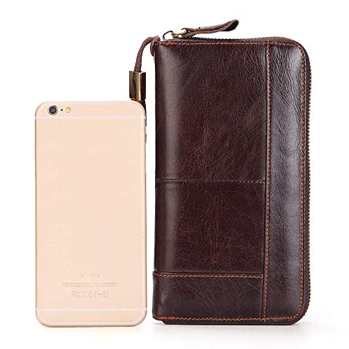 Mens Wallet Long Purse Leather Clutch Large Business Handbag Phone Card Holder Case Gift for Men Father Son Husband Boyfriend - color: Brown-2