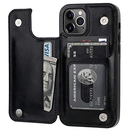 ONETOP for iPhone 12 & iPhone 12 Pro Wallet Case with Card Holder,Black | Kickstand,ID/Cash Holder,Case Wallet with Card Slots,Double Magnetic Clasp,Durable PU Leather Shockproof Cover for Women Men - color: Black