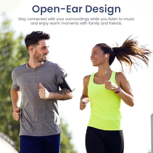 Open Ear Earbuds Wireless Bluetooth Headphones, 60Hrs Playtime, Stereo Sound Over Ear Buds with IPX7 Waterproof Noise Canceling Earphones, Ideal for Fitness, Travel - Black - color: Black