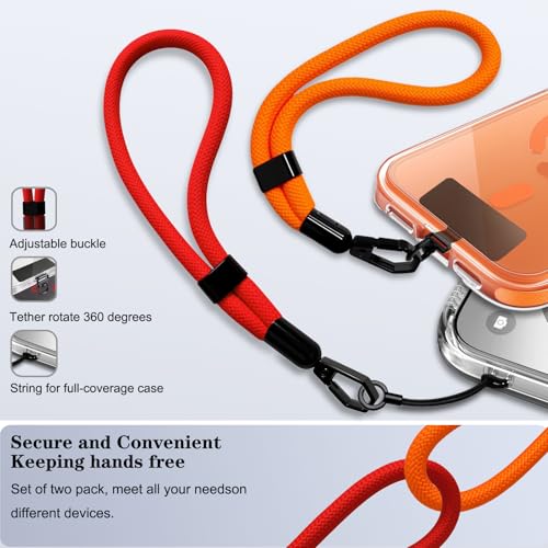 Phone Lanyard, 2 Pack Adjustable Cell Phone Lanyard Hand Phone Wrist Strap with Tether Tabs for Smartphones - color: Red