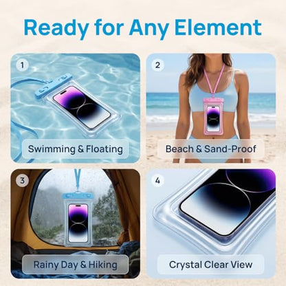 Waterproof Phone Pouch Case-[2 Pack][Easy Lock & Heavy Duty] IPX8 Water Proof Cell Phone Dry Bag for Beach,Swim Protector for iPhone 17 16 15 14 13 12 11 Pro Max Plus, Galaxy S25,7.2",Blue and Pink